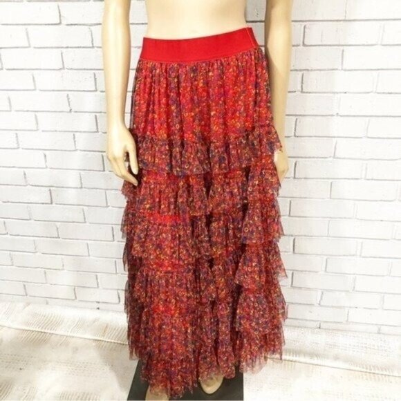 Boden Rocket Red Ruffle Tulle Midi Skirt – Size 14 – NWT - Picture 3 of 14
